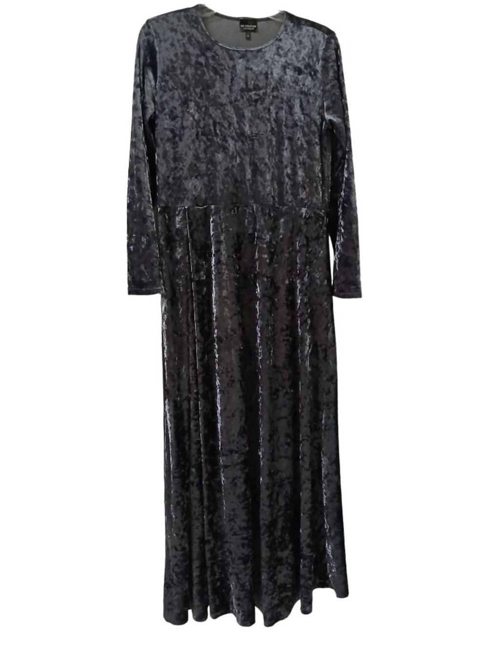 Go Couture Crushed Velvet Maxi Dress Medium Storybook Silver Gray Made USA #N19